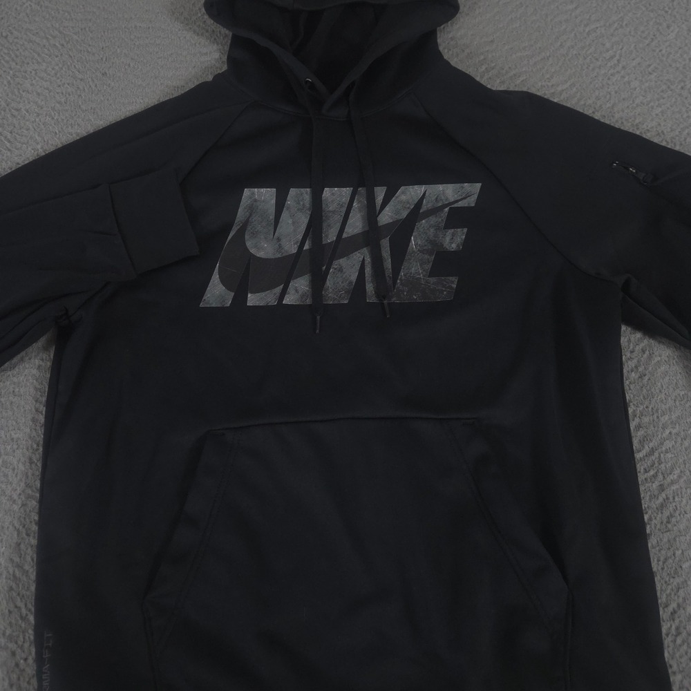 Nike Hoodie Mens Small Black Therma-Fit Pullover Fitness Graphic Swoosh Logo